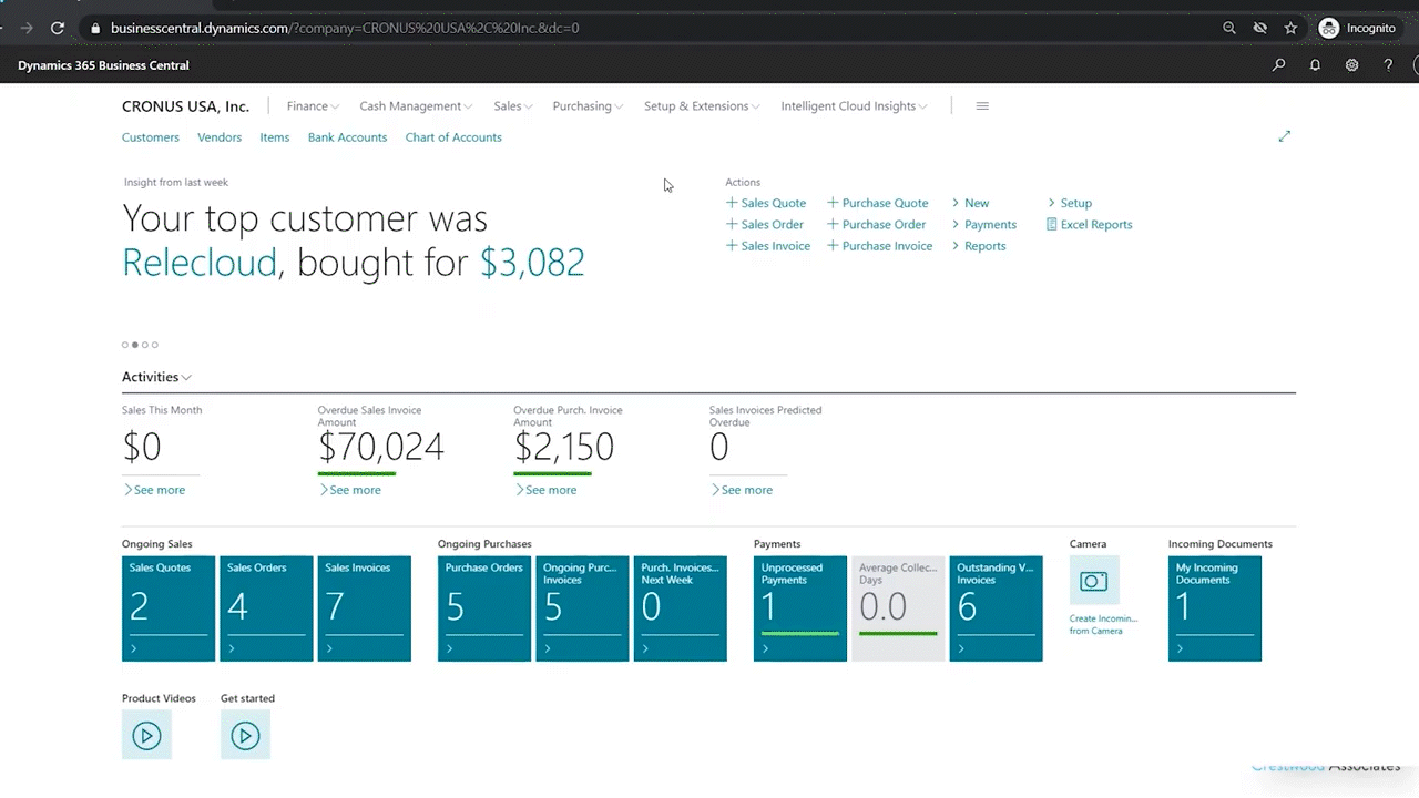 Demostración animada de Business Central